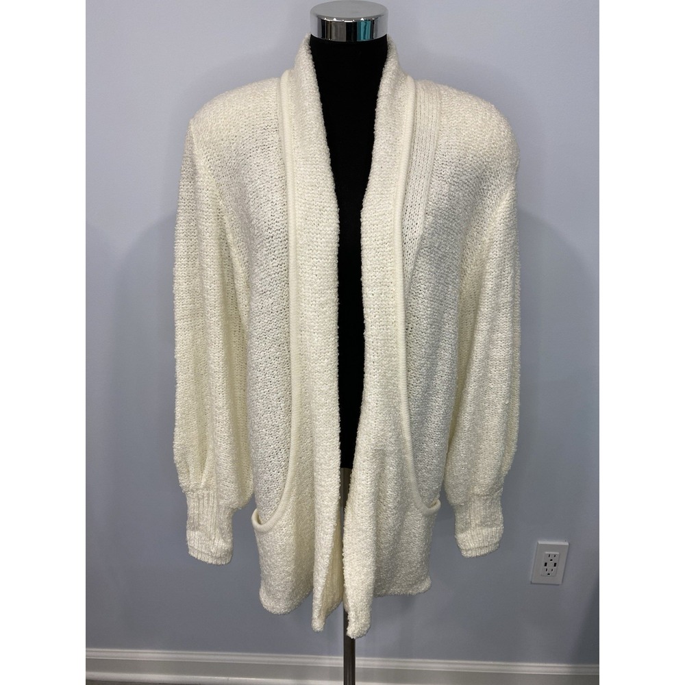 Vintage Sideffects Womens Sz: M Ivory/Cream Open Cardigan Sweater Pockets Boucle
